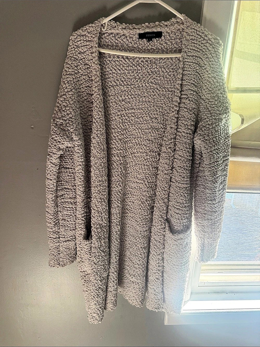Zesica Popcorn Chunky Knit Oversized Cardigan Gray
